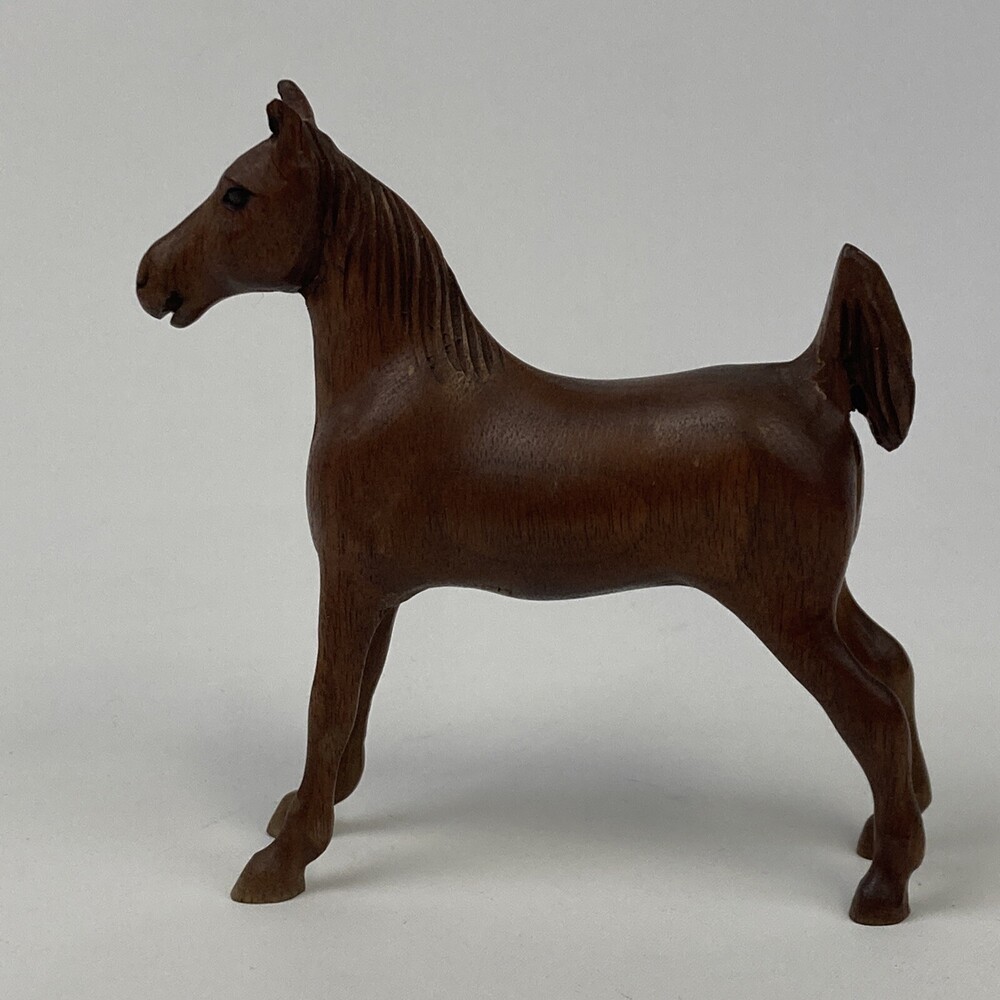 VTG Carved Wood 4" Saddle bred Horse Weanling 3D Equine Folk Art Grand Walnut